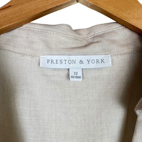 Preston & York Neutral Tan Linen Blend V-neck Collared Knee Length Shift Dress - Picture 10 of 11